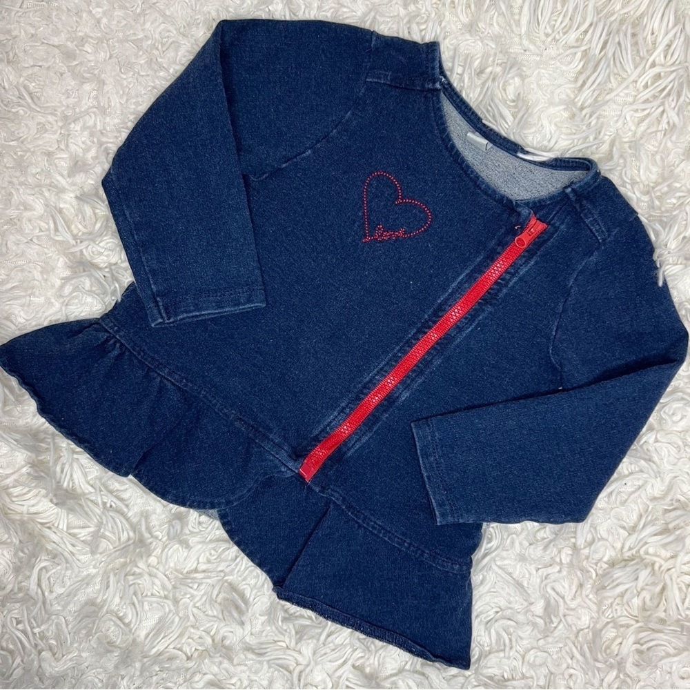 Baby Girls Blue Soft Zippered Peplum Jean Jacket, Size 24M